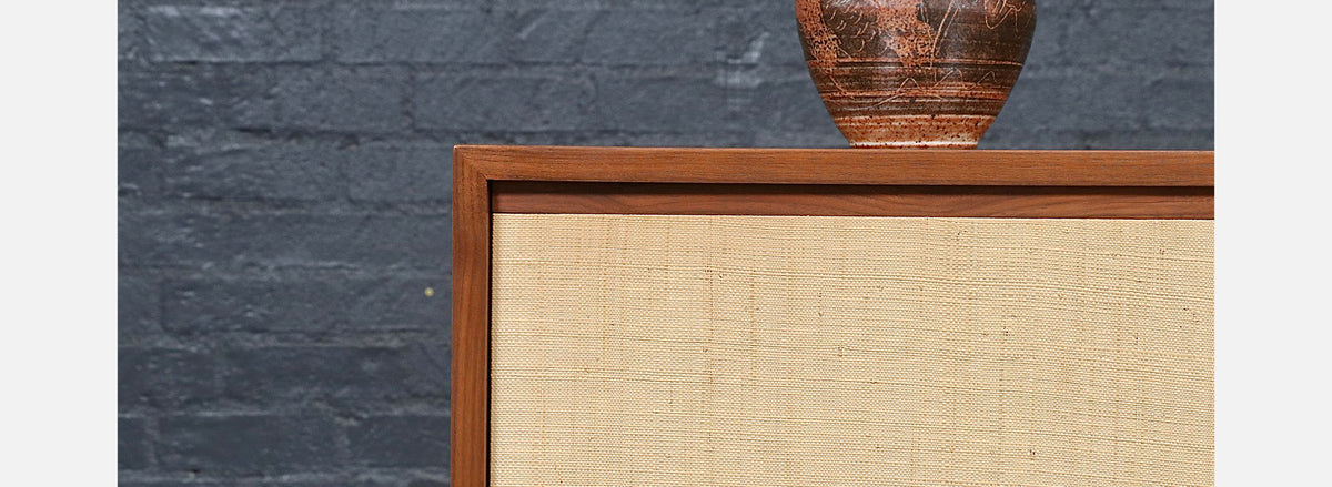 Stanley Young Walnut & Grasscloth Credenza for Glenn of California