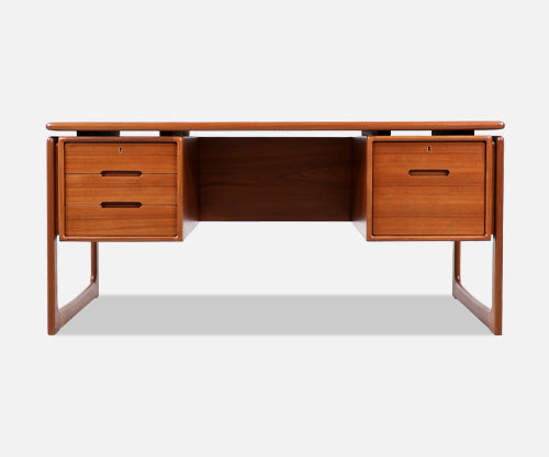 Danish Modern Floating-Top Teak Desk with Bookcase by Dyrlund