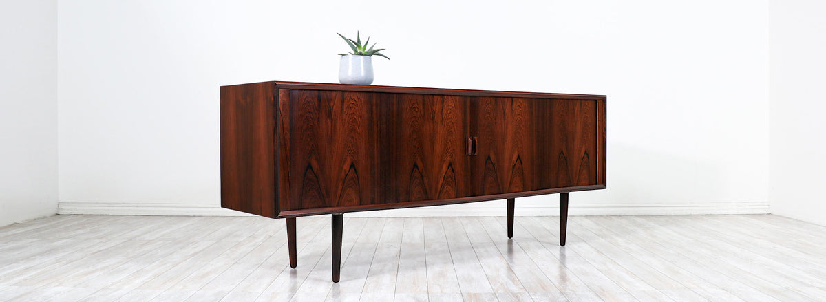Svend A. Larsen Rosewood Tambour-Door Credenza for Faarup Møbelfabrik