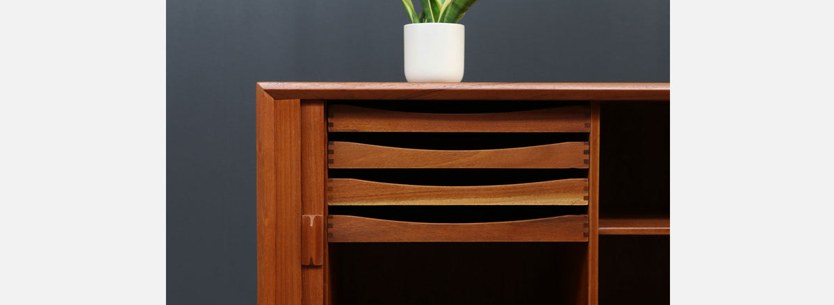 Danish Modern Tambour-Door Teak Credenza by Svend A. Larsen