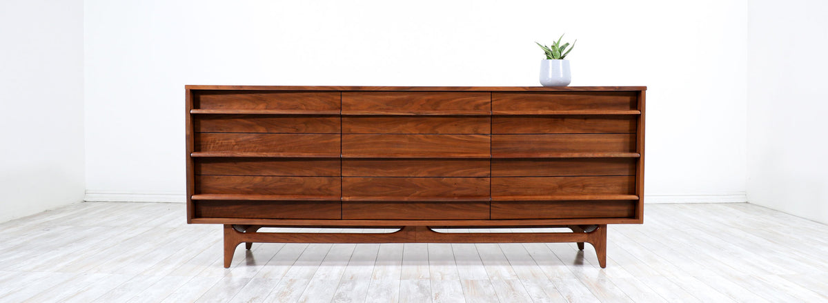 Mid-Century Modern Curved-Front Walnut Dresser by Young Furniture Company 
