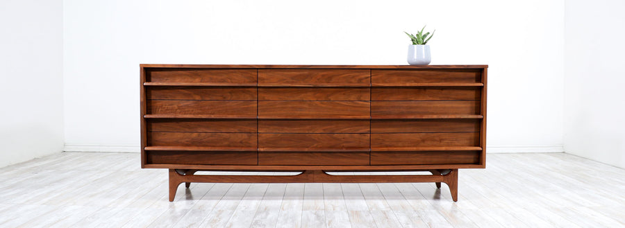 Mid-Century Modern Curved-Front Walnut Dresser by Young Furniture Company 